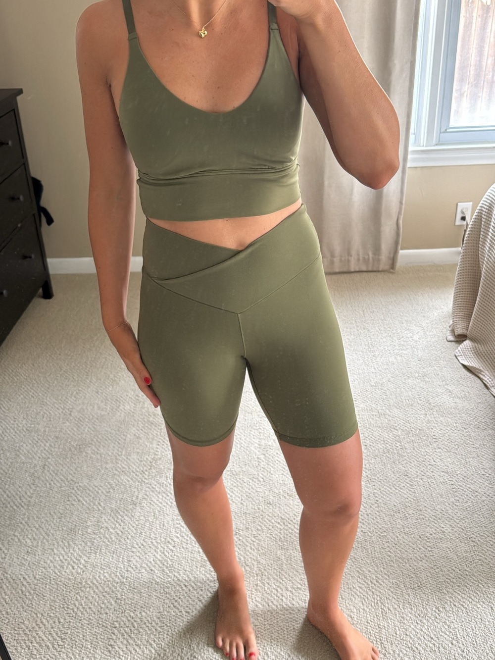 aerie Olive High-Rise Bike Shorts